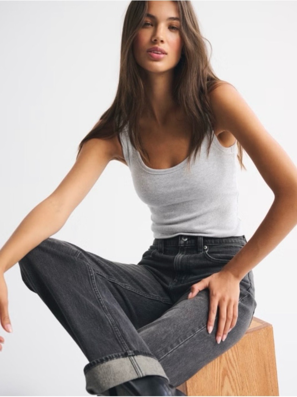 Abercrombie & Fitch Women's Light Gray Ribbed Tank Top